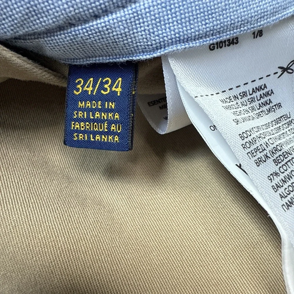 Polo Ralph Lauren Chino Pants Mens 34x34 Khaki Stretch Cotton Twill Straight Fit